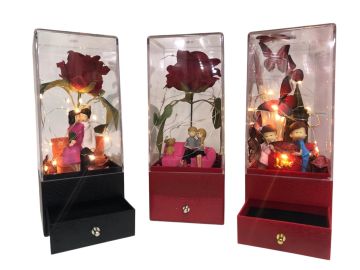 Işıklı Kutu İçinde Romantik Sevgili Gül Mücevher Kutusu Biblosu