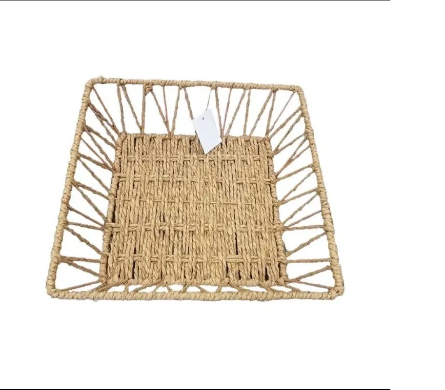Naturel Örgü Tasarımlı Hasır Kare Sepet