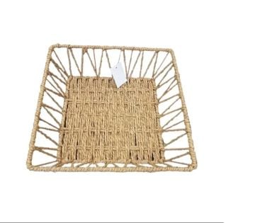 Naturel Örgü Tasarımlı Hasır Kare Sepet