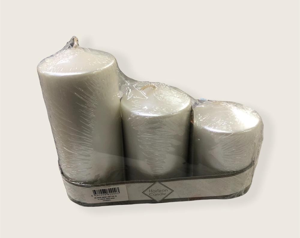 Dekoratif Üçlü Silindir Mum Beyaz