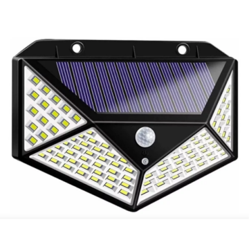 100 LED Güneş Enerjili Hareket Sensörlü Duvar Lambası - Beyaz Işık