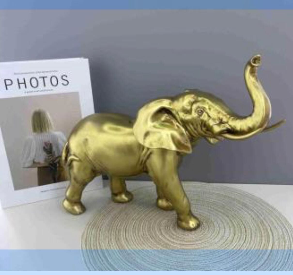 Altın Sarısı Polyester Fil Biblosu - Şans ve Bereket Figürü (27 x 32 cm)