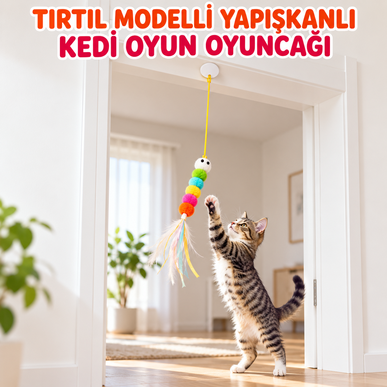 Kendinden Yapışkanlı Çanlı Halatlı Kedi Oyun Oltası (10 adet)