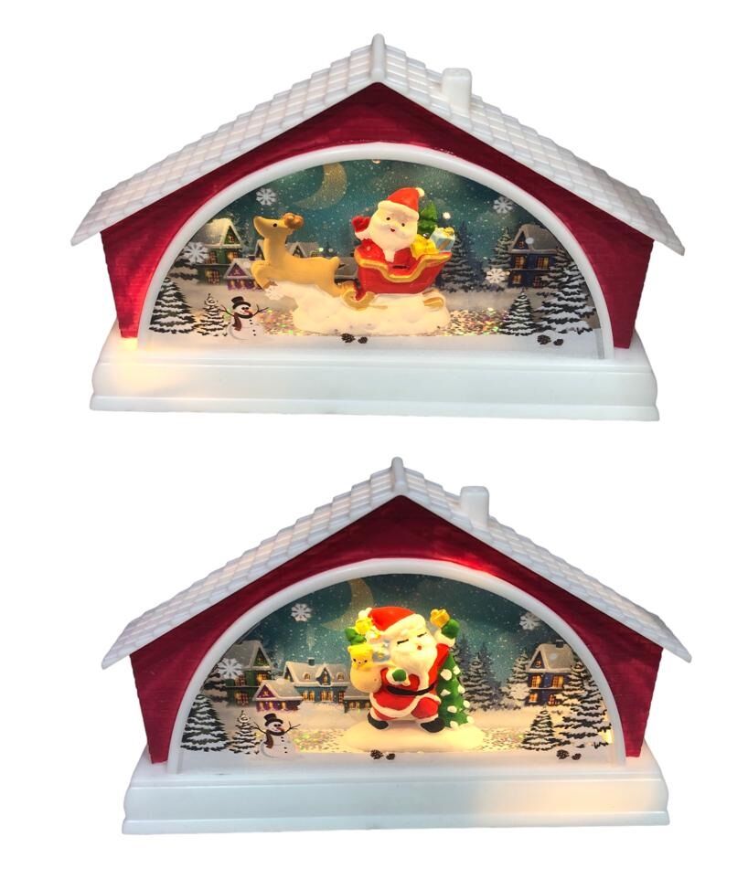 Dekoratif Işıklı Müzikli Sulu Simli Noel Baba Ev Biblosu