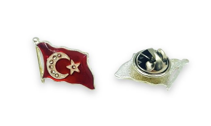 Türk Bayrağı Ayyıldız Taşlı Rozet 30'lu