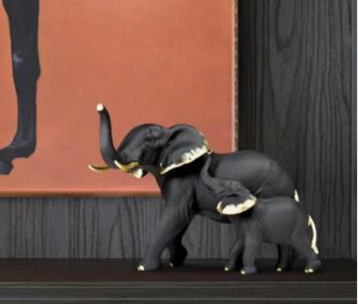 Modern Anne & Yavru Fil Biblosu - Siyah ve Altın (16 cm x 20 cm)