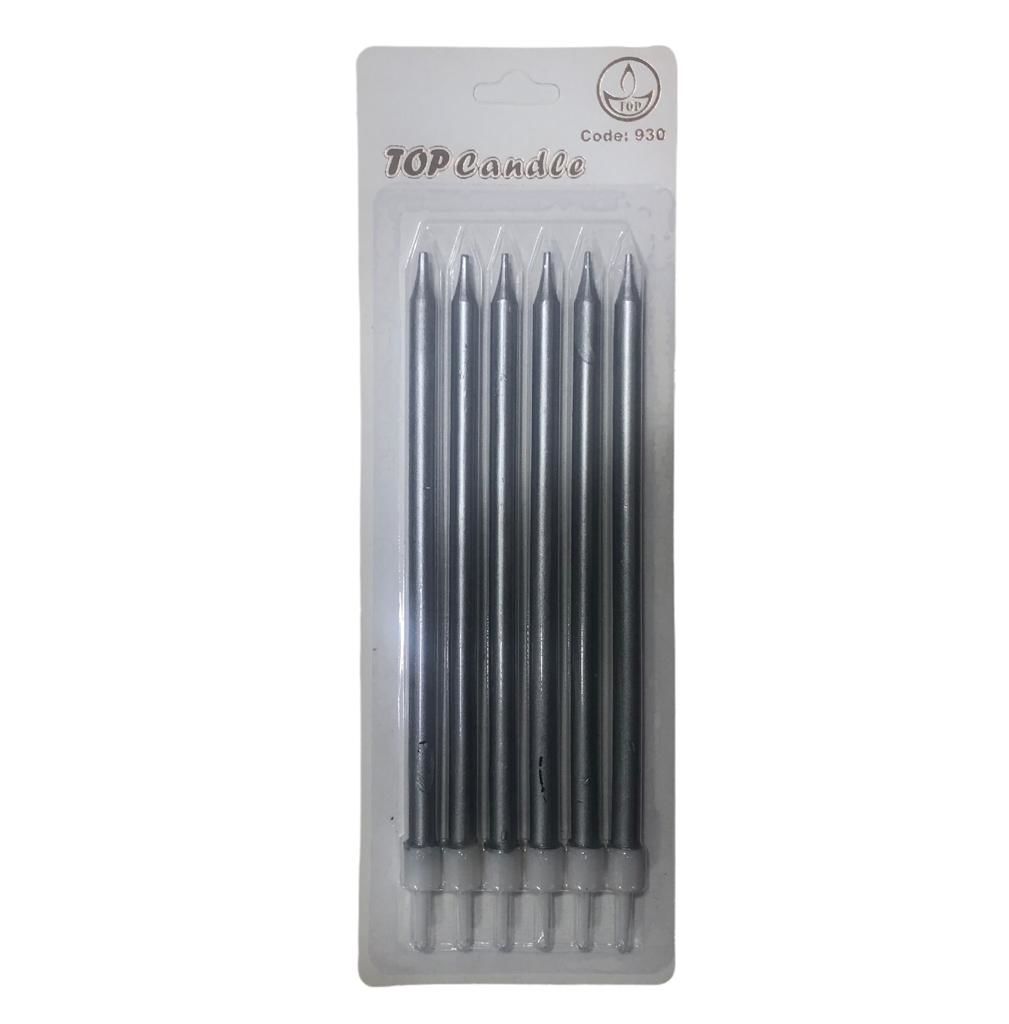 Gümüş Doğum Günü Pasta Mumu 16 cm (6 Adet)