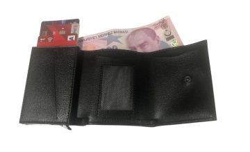 Unisex Siyah Deri Mekanizmalı Otomatik Kızaklı Kartlık Cüzdan
