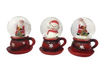 Mini Fincan Yılbaşı Noel Baba & Kardan Adam Cam Kar Küresi