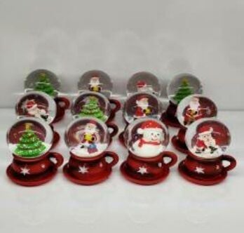 Mini Fincan Yılbaşı Noel Baba & Kardan Adam Cam Kar Küresi