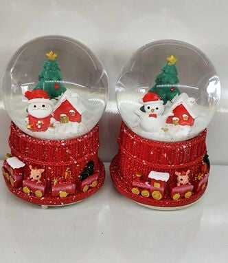 Noel Baba Kardan Adam Mini Tren Işıklı Müzikli Yılbaşı Cam Kar Küresi