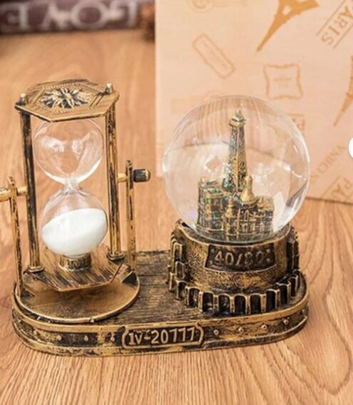 Polyester Işıklı Eyfel Kulesi Cam Küre Ve Kum Saati Biblo