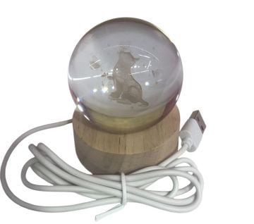 Dekoratif Ahşap Altlıklı Sevimli Kedi Işıklı Cam Küre (6 cm)