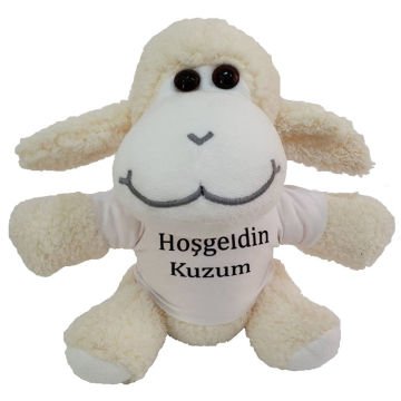 Hoşgeldin Kuzum Tasarım Tişörtlü Peluş Kuzu