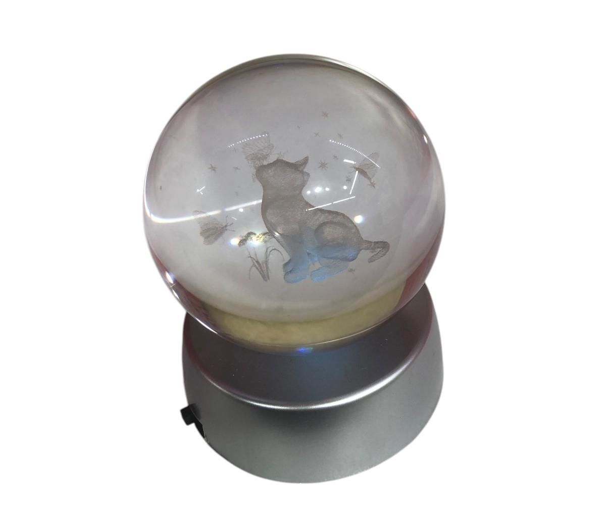 Kristal Cam Küre Renk Değiştiren Led Işıklı Sevimli Kedi