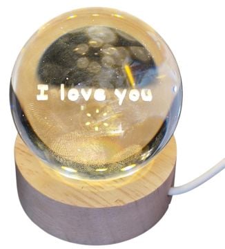 Dekoratif Ahşap Altlıklı I Love You Işıklı Cam Küre (6 cm)