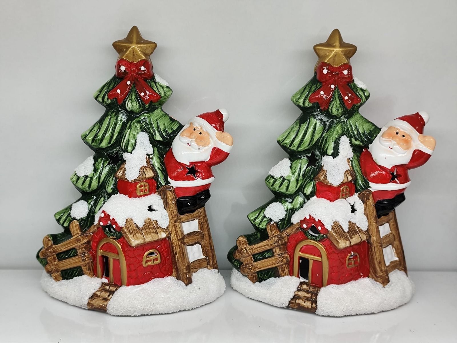 Dekoratif Işıklı Dağ Evi Noel Baba Tasarımlı Yılbaşı Hediye Biblosu