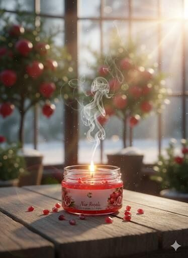 Nar Reçeli Kokulu Jel Mum - Dekoratif Cam Kavanozda El Yapımı Mum