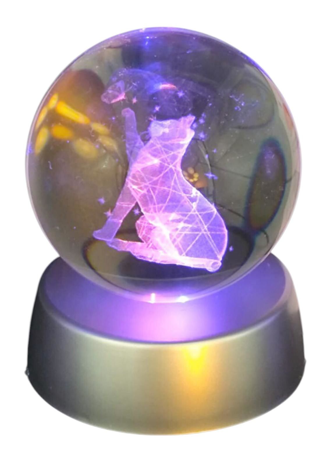 Sevimli Kedi Kristal Cam Küre Renk Değiştiren Led Işıklı
