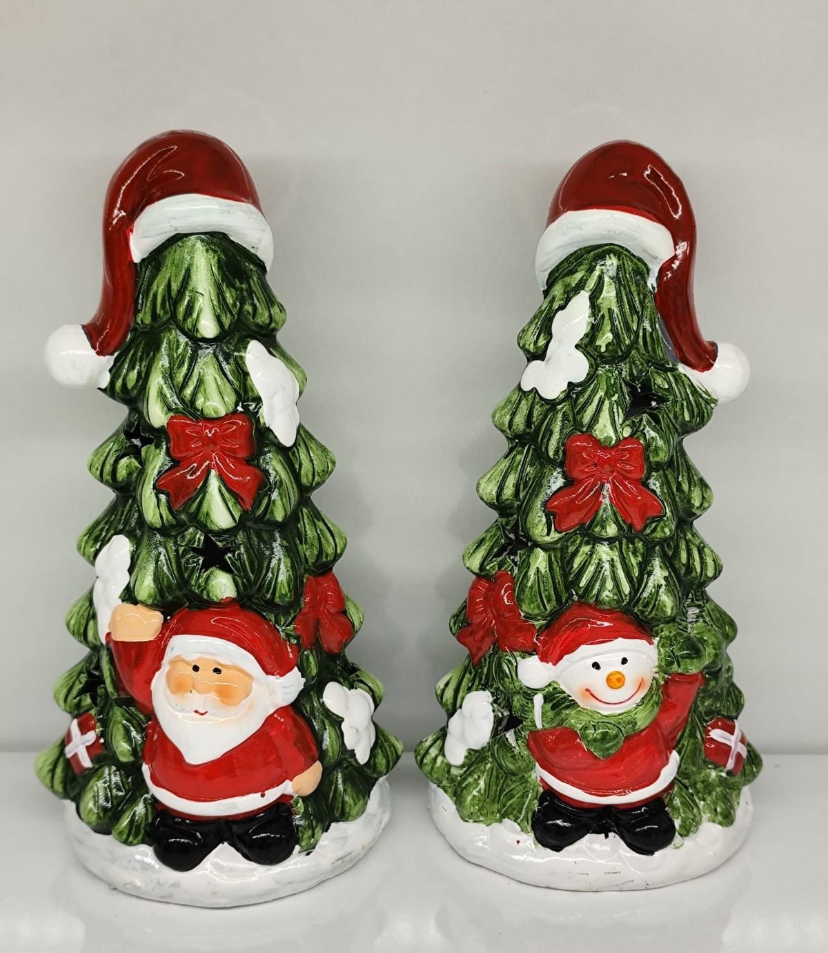 Işıklı Seramik Çam Ağacı Noel Baba Kardan Adam Yılbaşı Hediye Biblosu