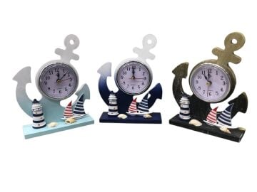 Çapa Tasarımlı Denizci Masa Saati - Yelkenli ve Fener Dekorlu