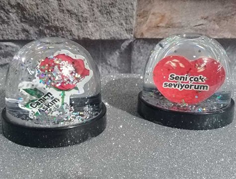 Seni Çok Seviyorum & Canım Aşkım Mini Sulu Simli Küre