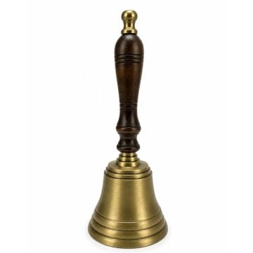 Dekoratif Ahşap Saplı Pirinç El Çanı (26cm)
