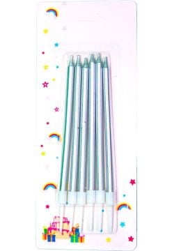 İnce Gümüş Doğum Günü Mumu 6'lı (13 cm)