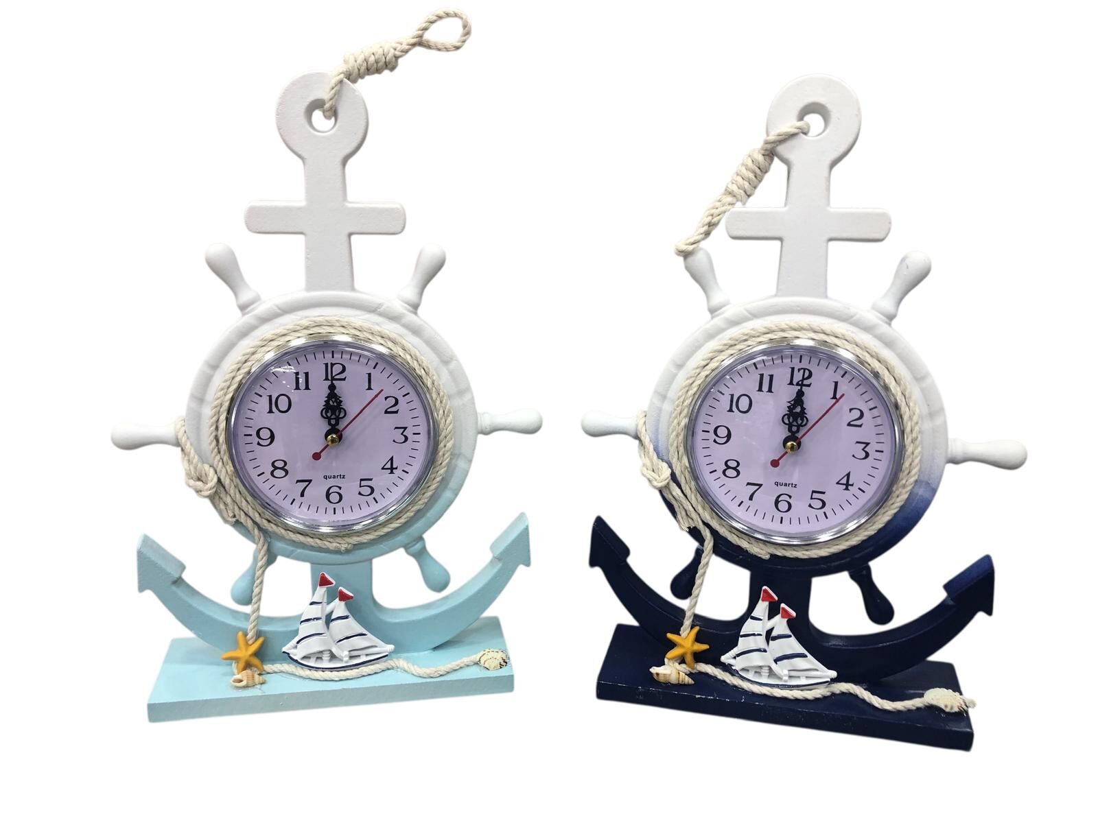 Dekoratif Ahşap Dümen ve Çapa Masa Saati - 33 cm Marin Hediyelik