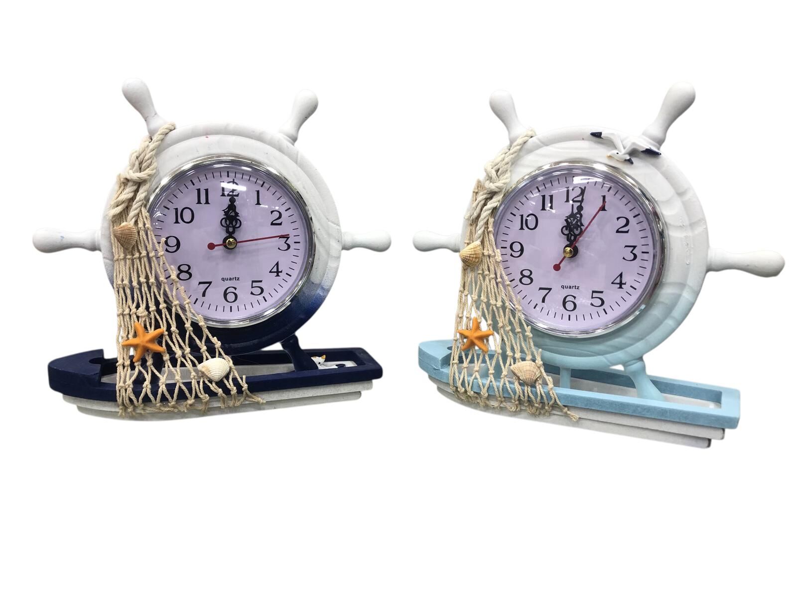 Dekoratif Ahşap Kayık Masa Saati - Balık Ağlı Marin Tasarım