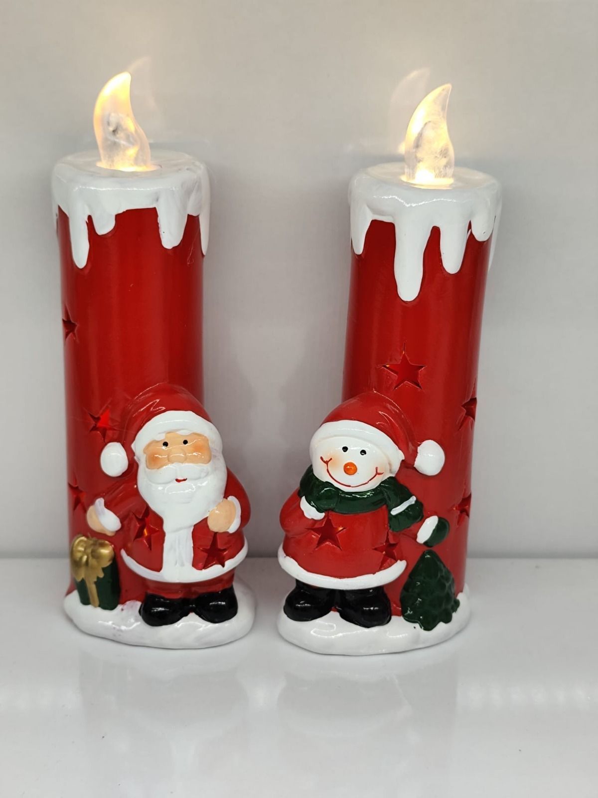 Kırmızı Noel Baba Kardan Adam Tasarım Yılbaşı Temalı Pilli Mum