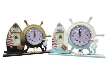 Ahşap Dümen Masa Saati ve Fotoğraf Çerçevesi - Marin Dekoratif Set