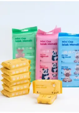 Sevimli Desenli Mini Cep Islak Mendil 8'li Paket