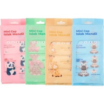 Sevimli Desenli Mini Cep Islak Mendil 8'li Paket
