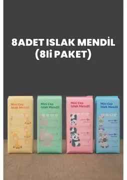 Sevimli Desenli Mini Cep Islak Mendil 8'li Paket