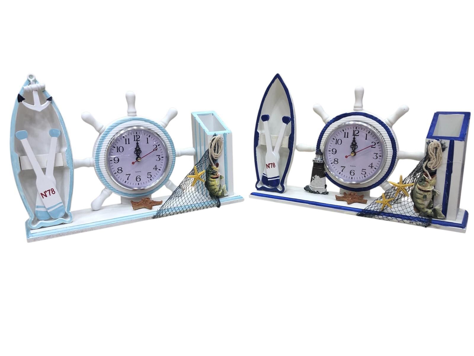 Ahşap Dümen Masa Saati ve Kalemlik - Büyük Boy Marin Ofis Seti