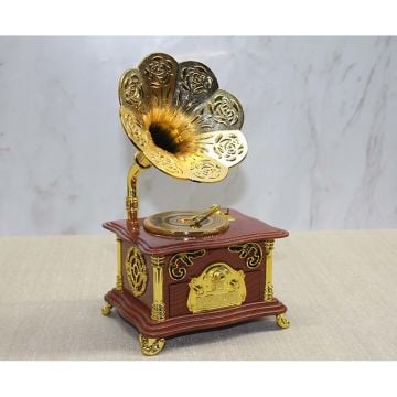 Kurmalı Büyük Gramofon Nostaljik Müzik Kutusu (26cm)