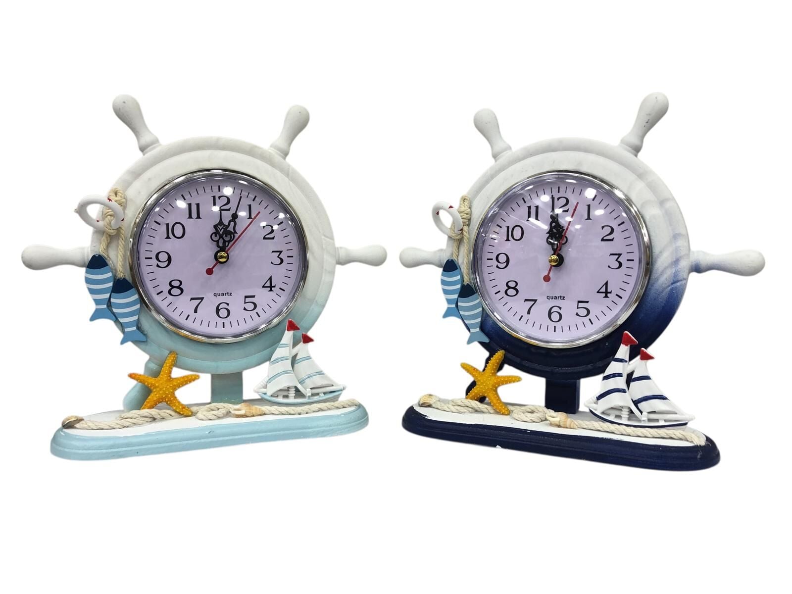 Gemi Dümeni Tasarımlı Ahşap Masa Saati - Marin Temalı Dekoratif Obje