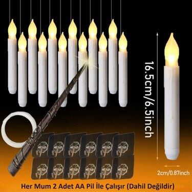 Uzaktan Kumandalı Sihirli Değnekli Havada Asılı Duran Mumlar 12'li