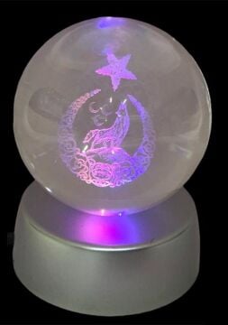 Kristal Cam Küre Renk Değiştiren Led Işıklı Kurt