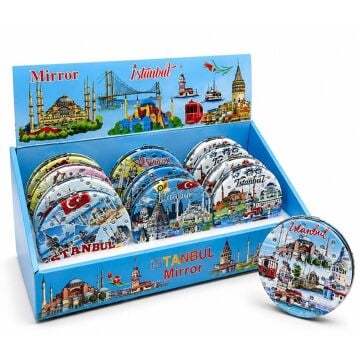 Taşlı İstanbul Manzaralı İnce Oval Makyaj Aynası