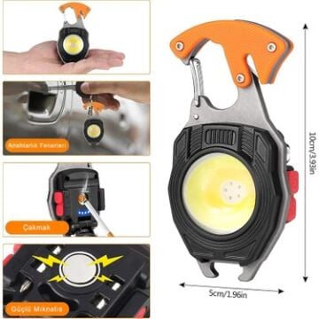 Çok Fonksiyonlu Anahtarlık Şişe Açacağı Tornavida Düdük Kamp Lambası