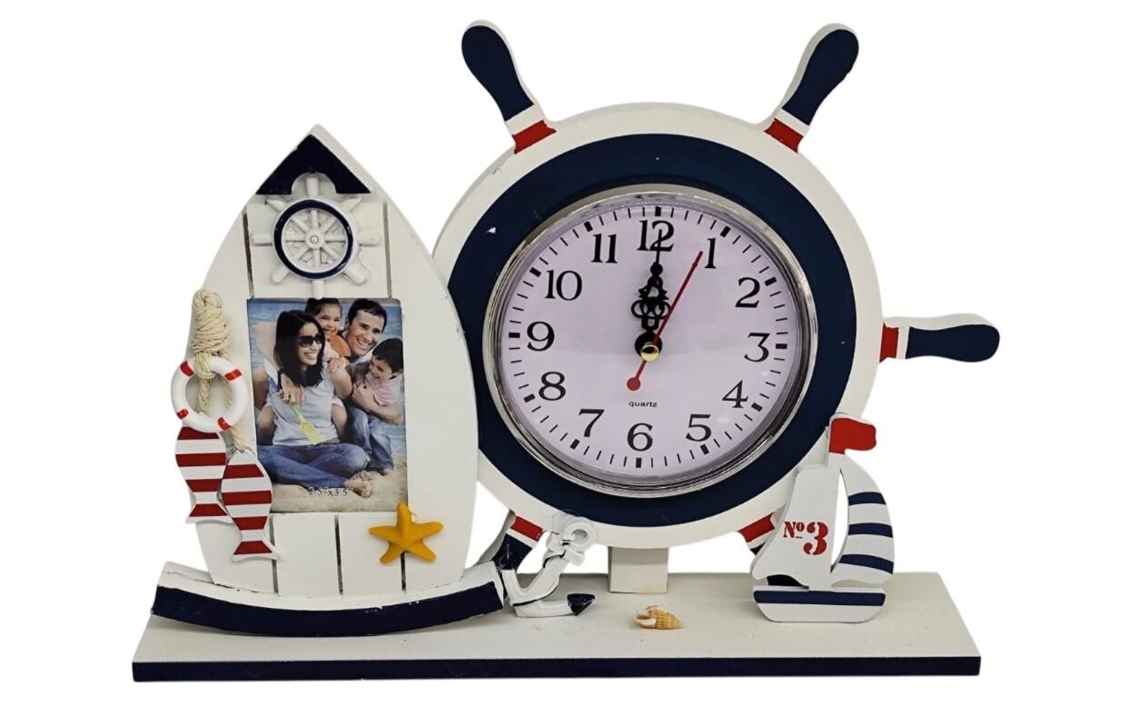 Ahşap Fotoğraf Çerçevesi Ve Dümen Marin Masa Saati