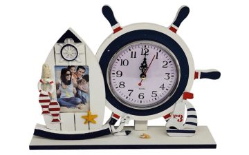 Ahşap Fotoğraf Çerçevesi Ve Dümen Marin Masa Saati