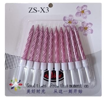 Pembe Burgulu Doğum Günü Pasta Mumu 10'lu 7.5cm