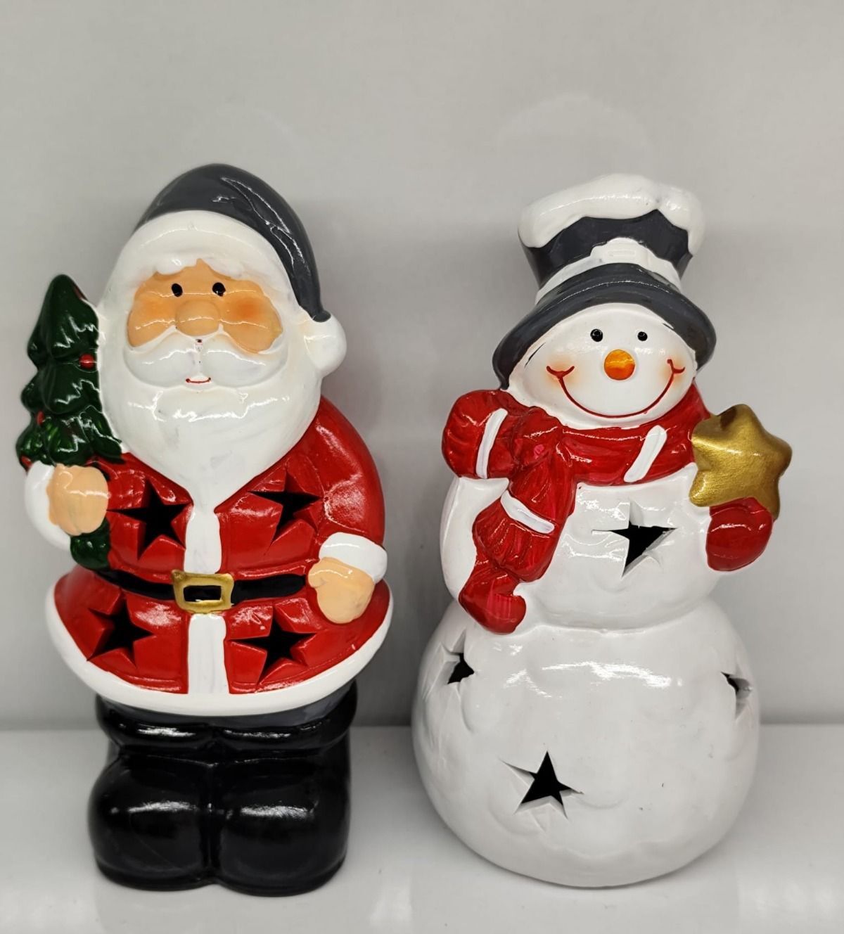 Işıklı Dekoratif Noel Baba & Kardan Adam Seramik Biblo
