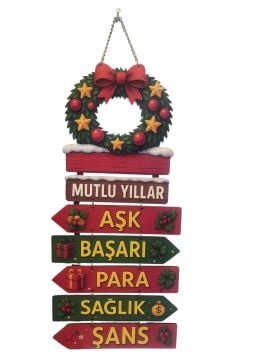 Ahşap Mutlu Yıllar Aşk Para Yılbaşı Kapı Duvar Süsü