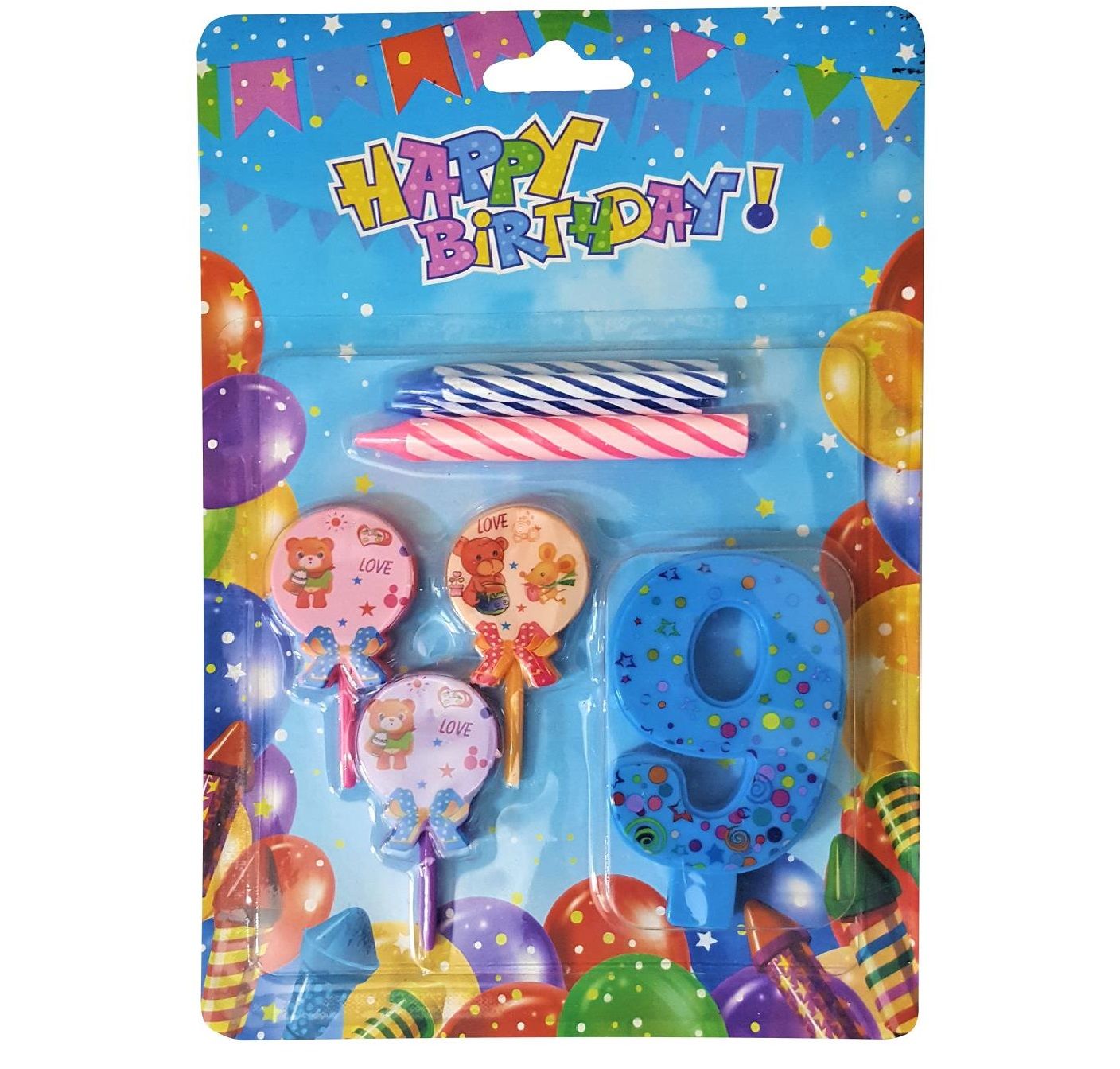 Ayıcıklı Mavi 9 Rakam Doğum Günü Pasta Mumu