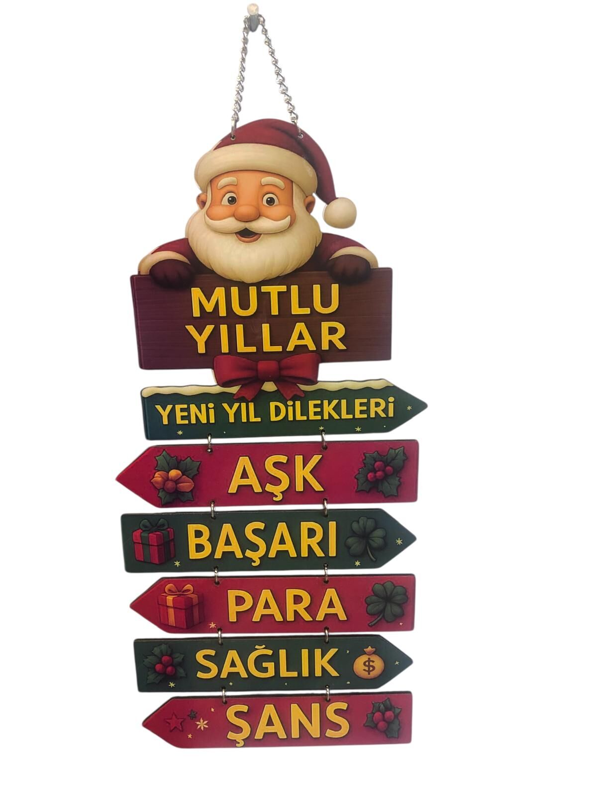 Ahşap Noel Baba Mutlu Yıllar Aşk Para Yılbaşı Kapı Duvar Süsü