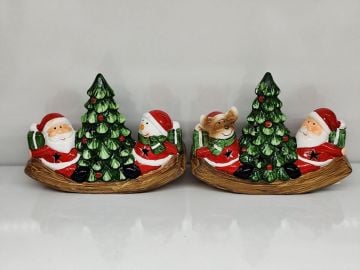 Işıklı Dekoratif Noel Baba Aycık Kardan Adam Seramik Biblo